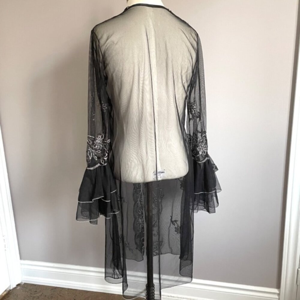 🛑 Vintage Black Mesh Mid-Length Cover-up Robe - Small/Medium - Picture 8 of 10